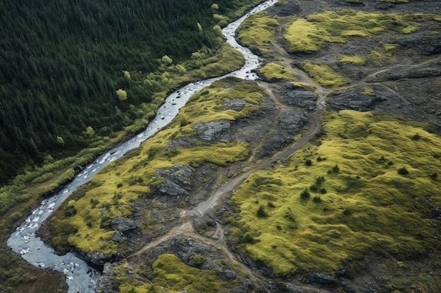 a river runs through a rocky landscape.