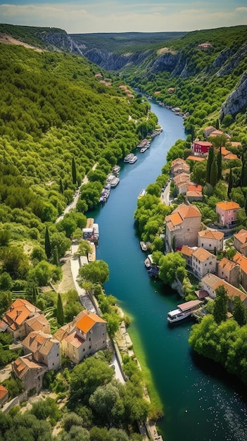 A river runs through the village of a city.