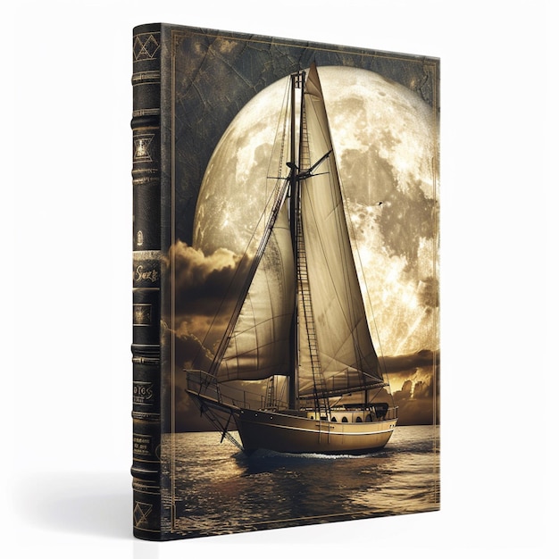 Photo a river and a sailboat at evening time sunset view book cover design