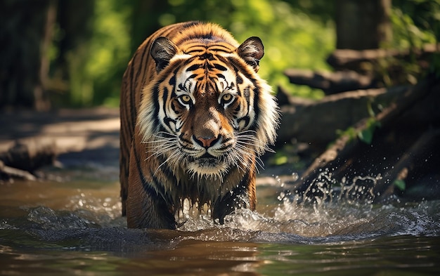 River Stroll Tiger in Tranquil Waters