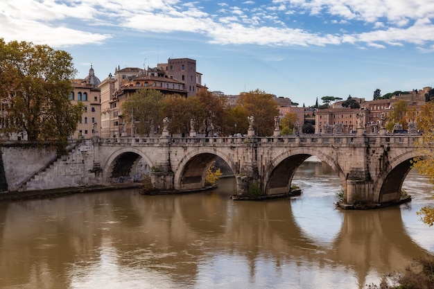 River Tiber and Bridge in a historic City Rome Italy