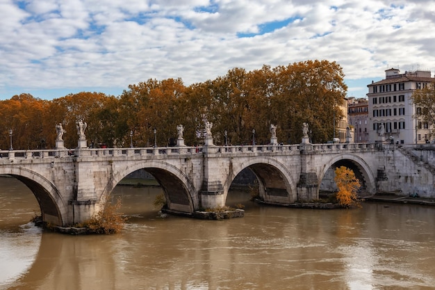 River Tiber and Bridge in a historic City Rome Italy