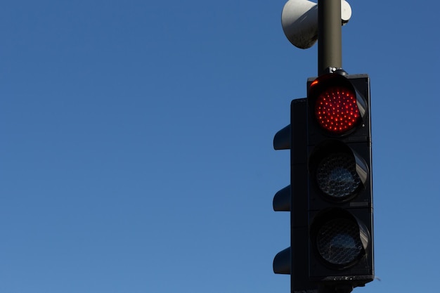 River traffic light for ferry boats with the red light