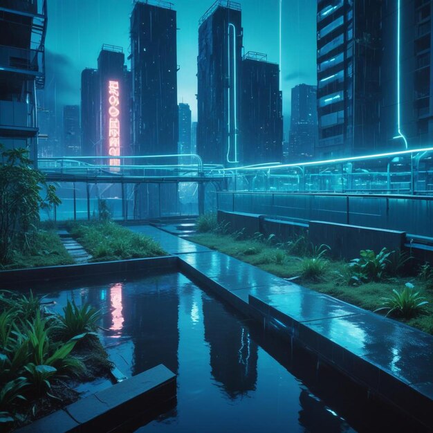 Photo river with buildings and trees in the background reflecting a harmonious urbannature blend