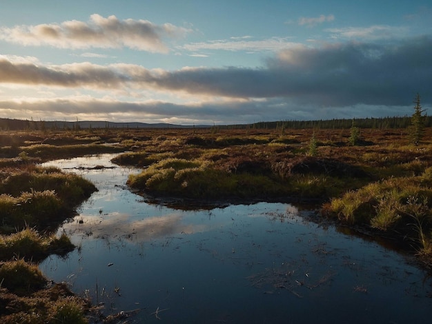 Photo a river with a cloudy sky and a few clouds