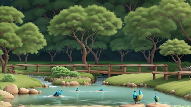 a river with ducks and trees