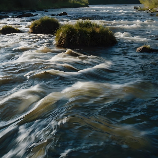 Photo a river with a few rocks in the water and a large rock in the middle