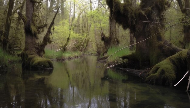 Photo a river with a forest and a forest with trees in the background