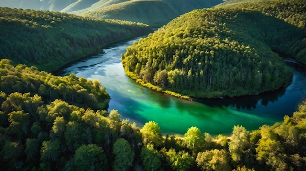 a river with a green pool in the middle of it