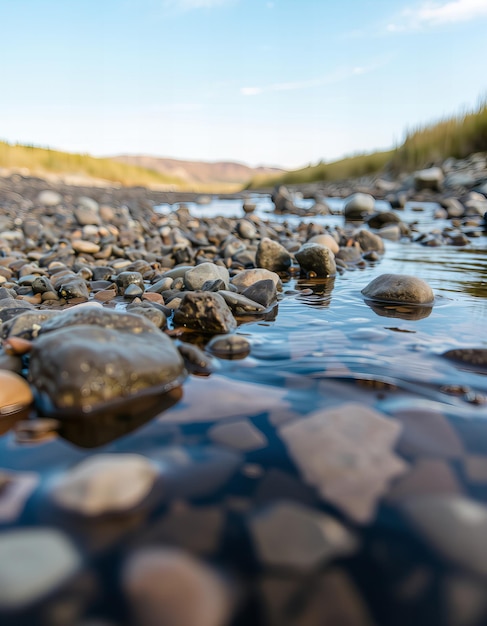 a river with rocks and a rock in it