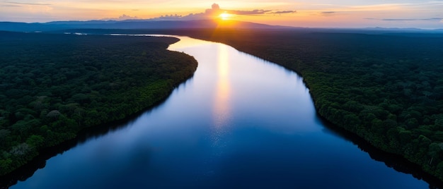 a river with a sunset in the background