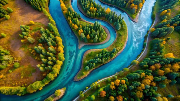 Photo a river with trees and a river with a river running through it