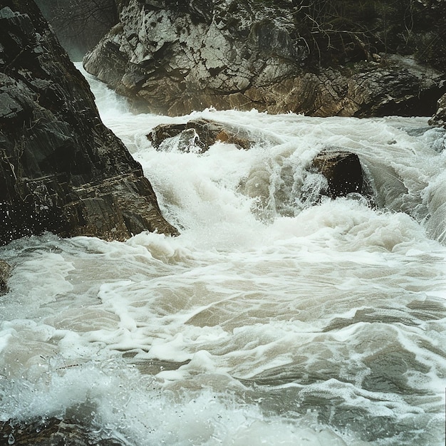 a river with water flowing over it and a waterfall in the background