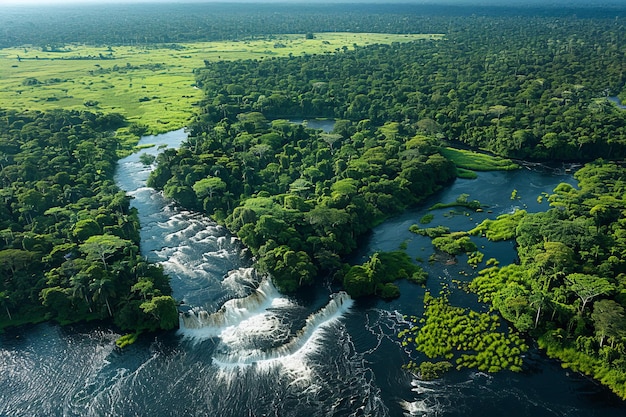 a river with a waterfall in the middle of it