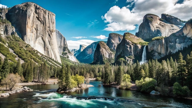 Photo a river with a waterfall and a waterfall in the background