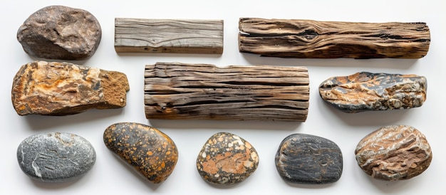 Photo riversmoothed stones and aged driftwood