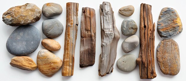 Photo riversmoothed stones and driftwood arrangement