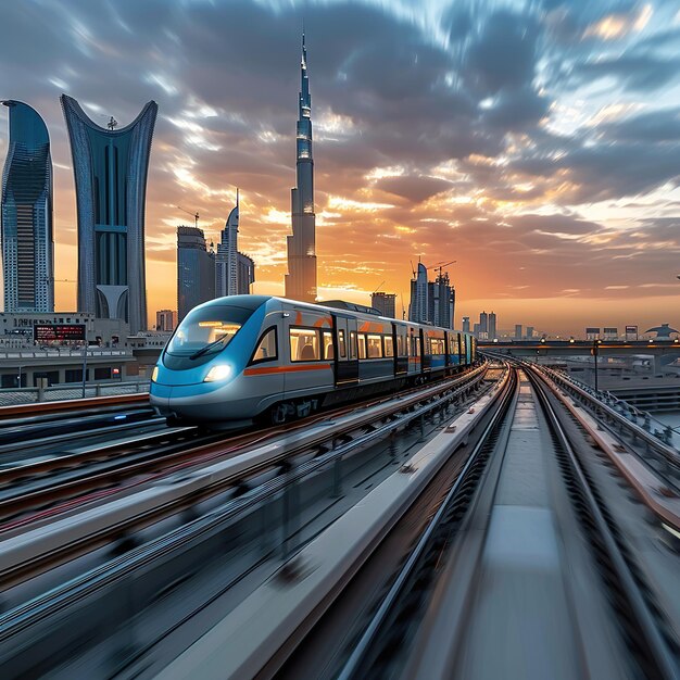 Photo riyadh cityscape with fast moving metro into the city