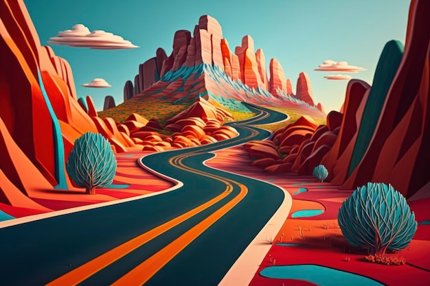 Road 8k 3d vibrant illustrations light day hyperrealistic