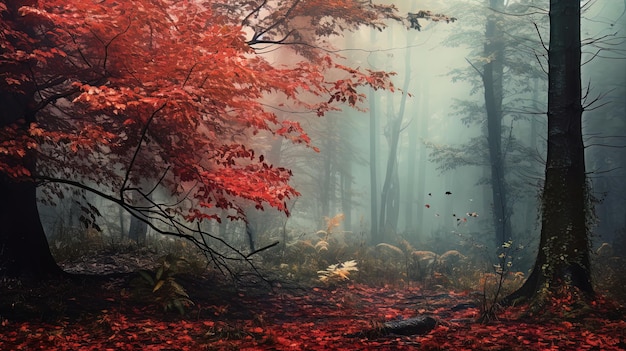 Road in the autumn rainy forest