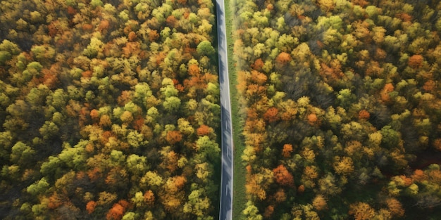 road in autumn top view Generative AI