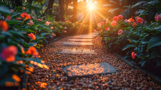 road in a beautiful garden