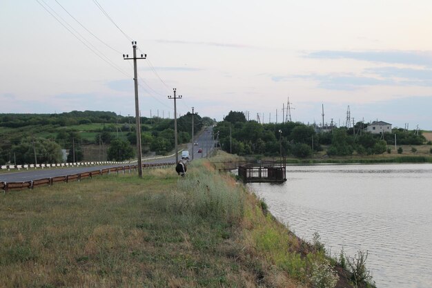 A road next to a body of water