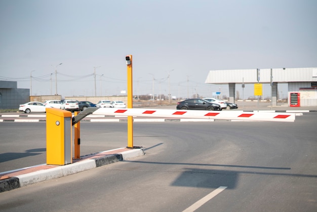 A road car gate barrier, safety entrance pass