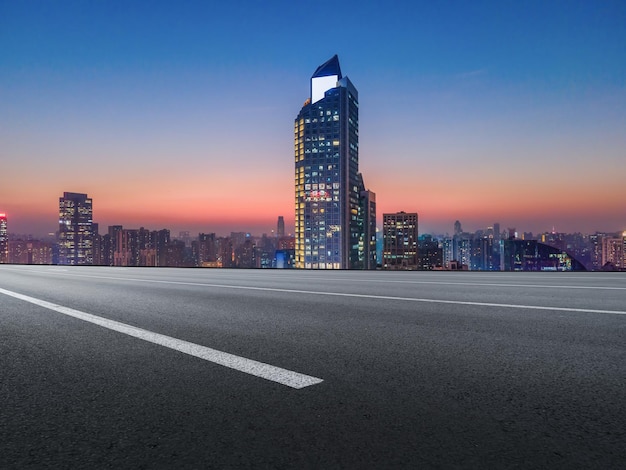 Road and Chinese modern city buildings background