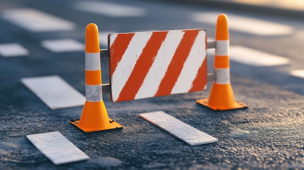 Photo road closed sign with orange cones on asphalt