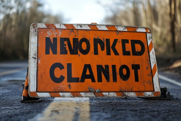 Photo road closed sign with white and orange stripes