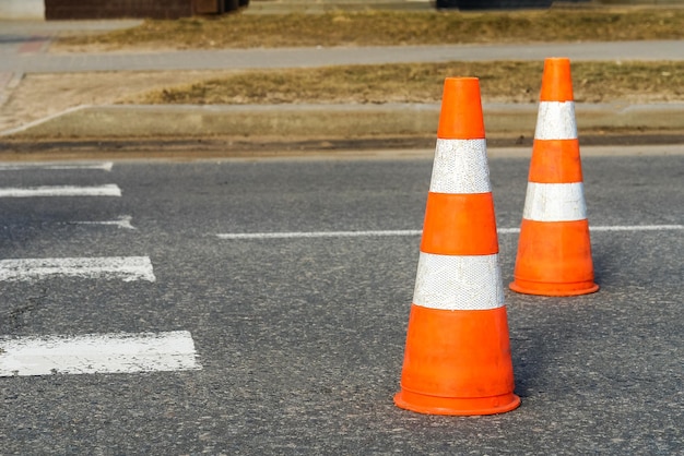 Road cones on the road markings