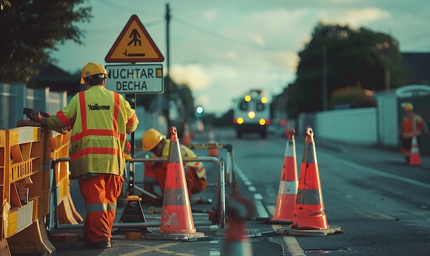 A Road Crew Setting Up Equipment