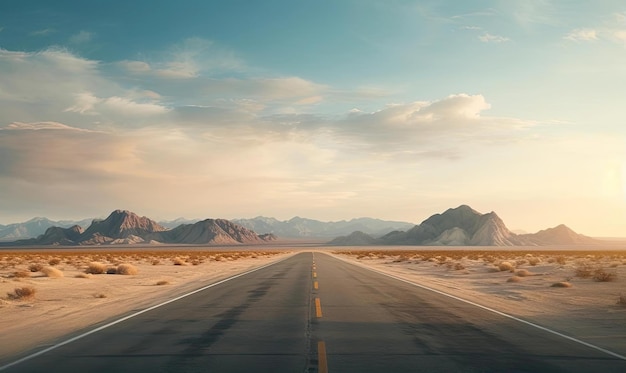 a road in the desert with mountains in the distance