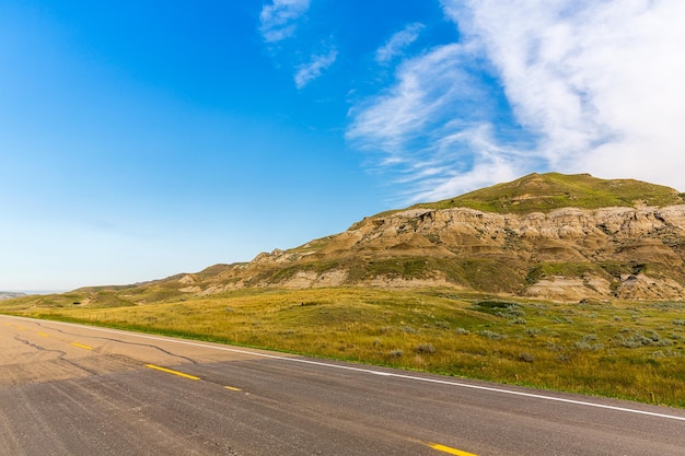 Road to Drumheller badlands in Canada