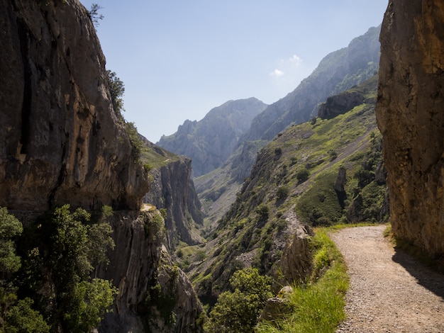 Road on the edge of the precipice in great mountains