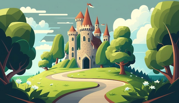 Road fairy tale castle hill ai generated