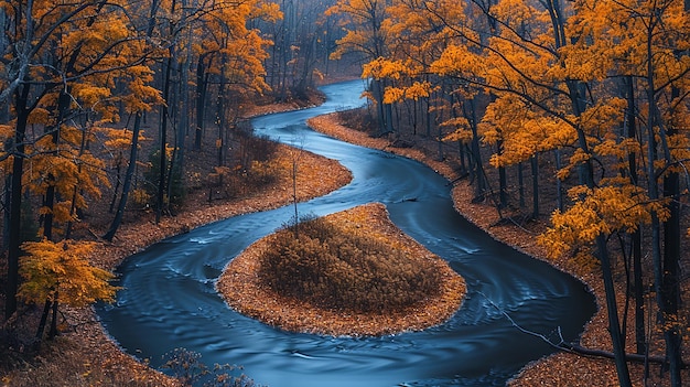 a road in the forest with autumn leaves