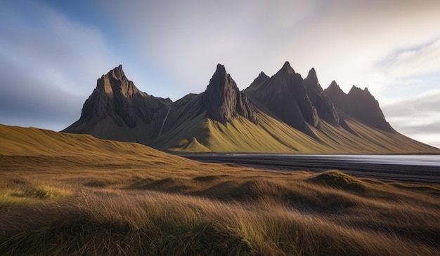 a road in front of a mountain with a car driving by