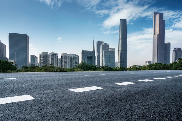 Road ground and modern architectural landscape skyline of Chinese city