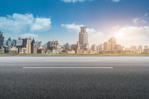 Road ground and modern architectural landscape skyline of Chinese city