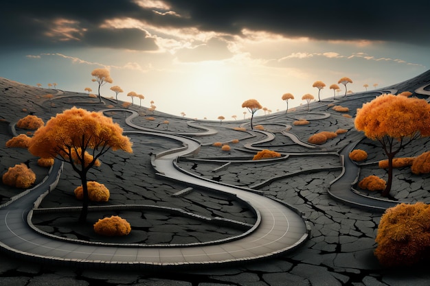 The road is not smooth and winding Abstract visual concept of life path and decision making