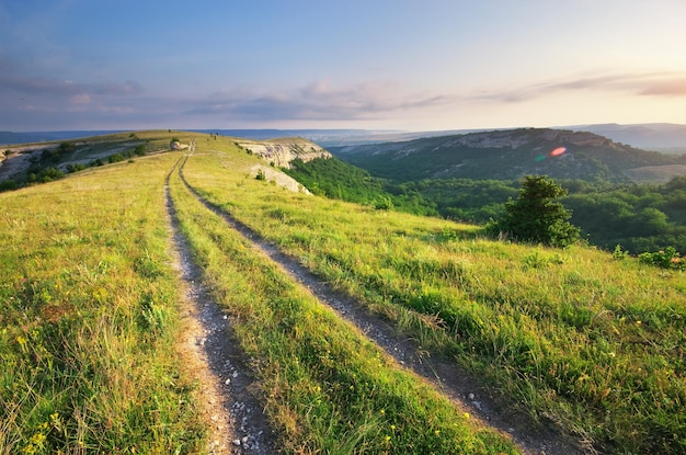 Road lane and deep blue sky. Nature design.