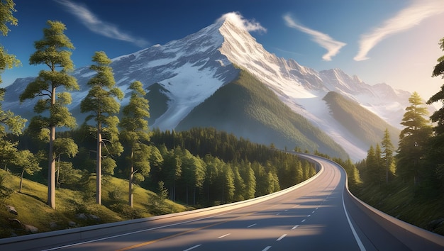 Photo a road leading to a mountain range with trees