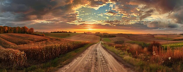 Photo a road leading to a sunset