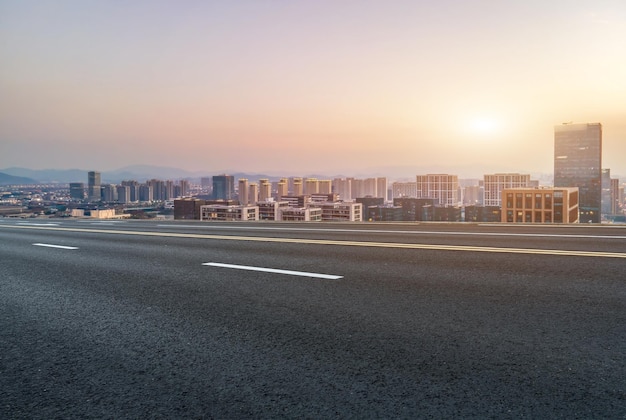 Road and modern city buildings landscape skyline