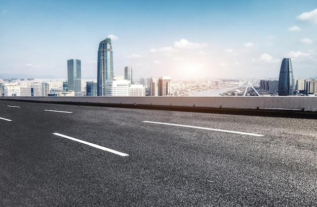 Road and modern city buildings landscape skyline