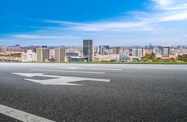 Road and modern city buildings landscape skyline