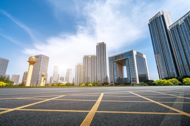 Road and modern city buildings landscape skyline