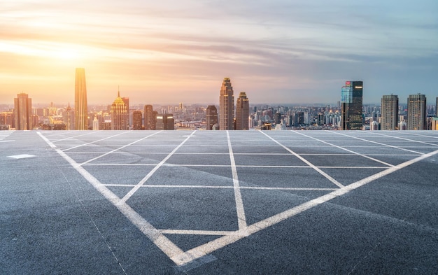 Road and modern city buildings landscape skyline